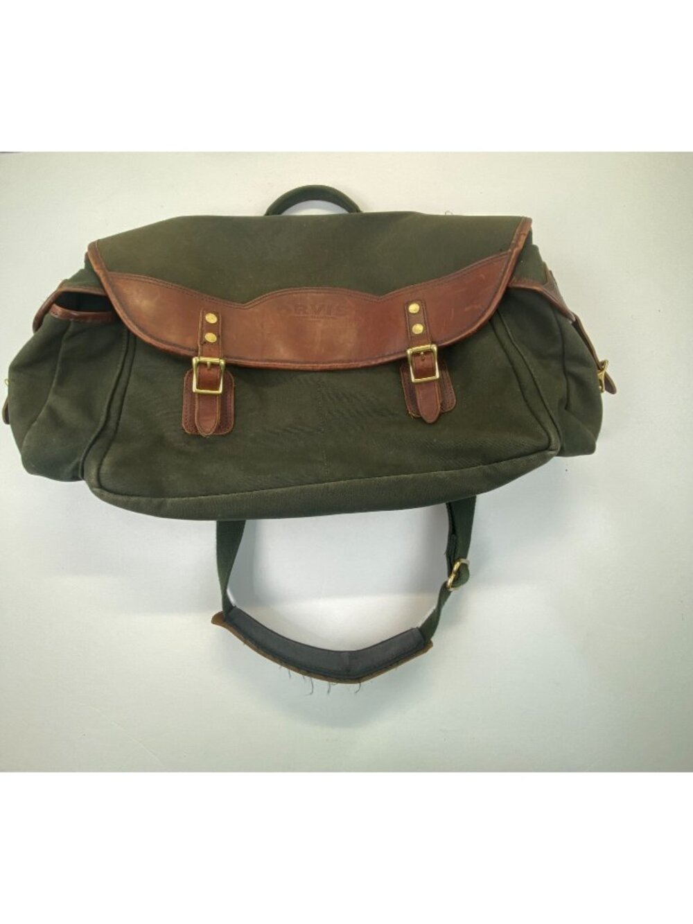 Vintage Orvis Battenkill Duffle Bag Green Canvas and Leather Large - Picture 1 of 15